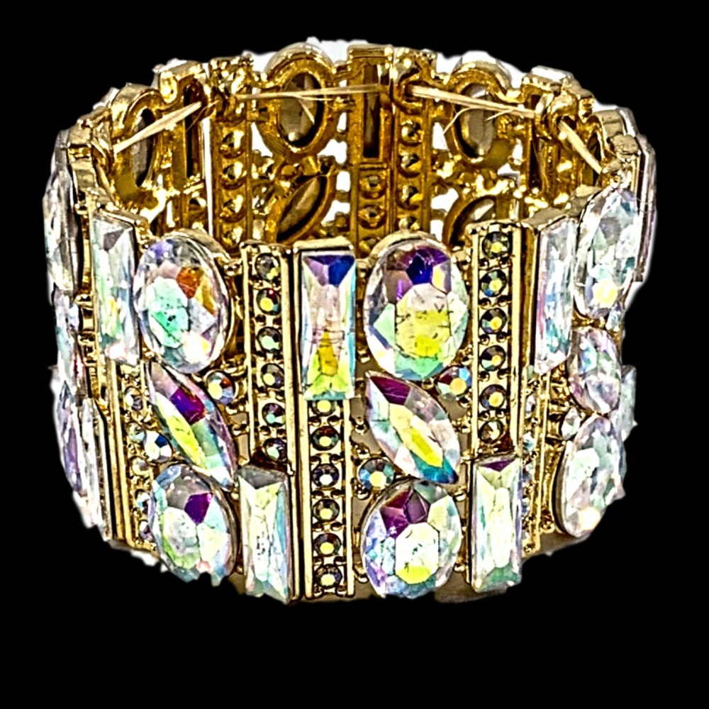 Crystal AB Rhinestone Stretch Bangle - Opulent Glamour for Pageants etc